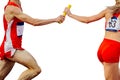 mixed track and field team running relay race Royalty Free Stock Photo